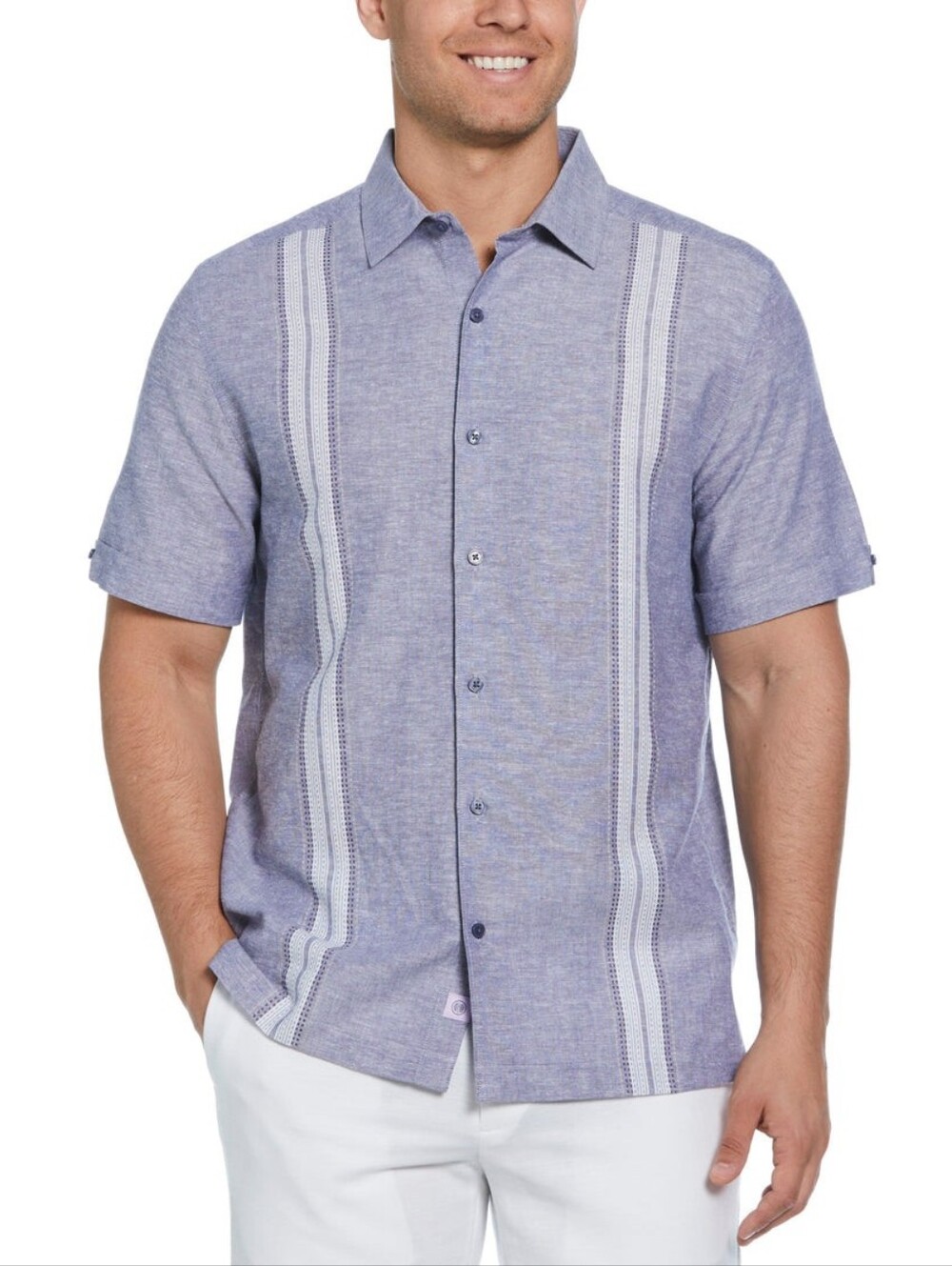 NWT Mens Cubavera Linen Blend Panel Shirt Skipper Blue Size Large
